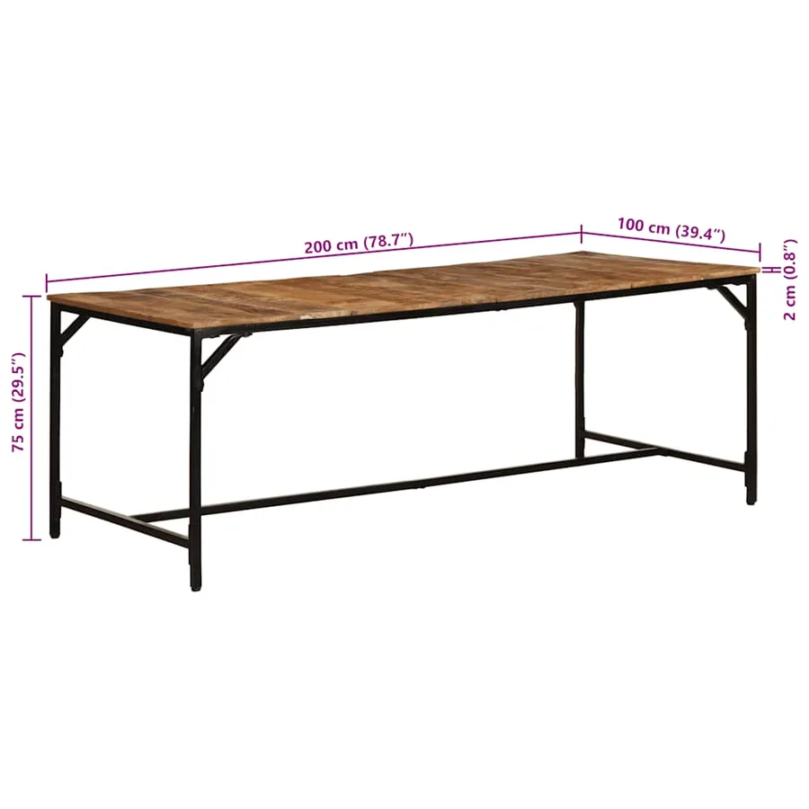 Table à manger 200x100x75 cm bois de manguier massif brut - 9