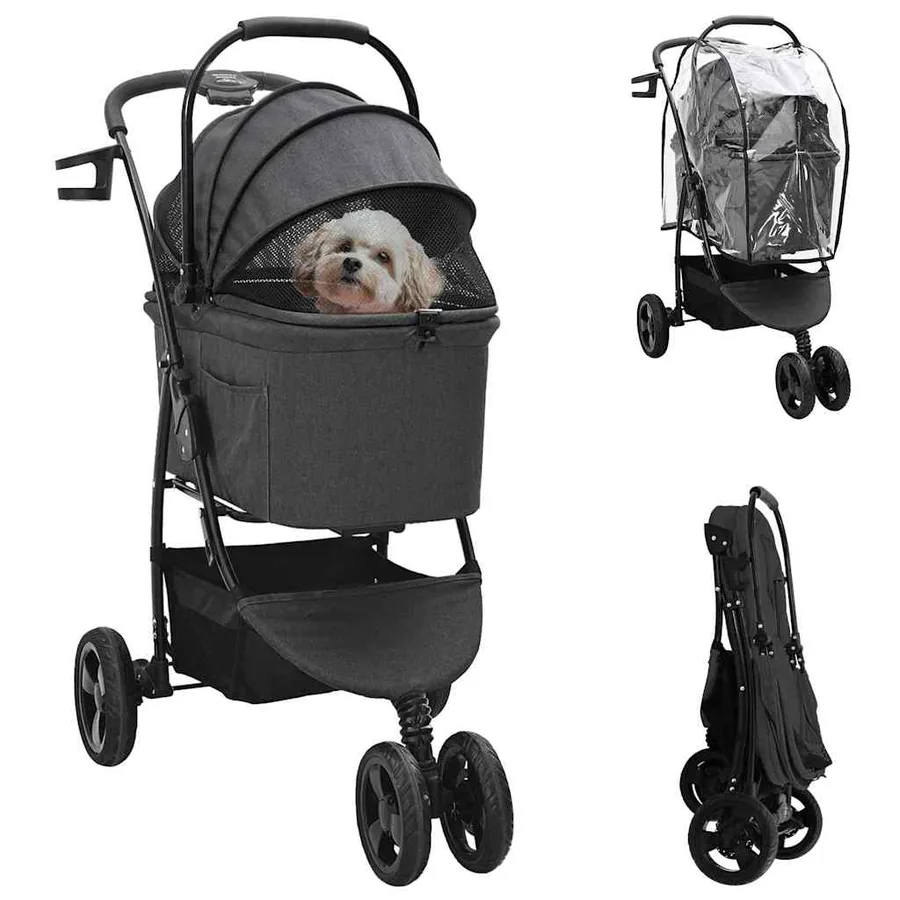 Poussette Pliante pour Animaux Noir 78 x 54 x 101 cm Polyester
