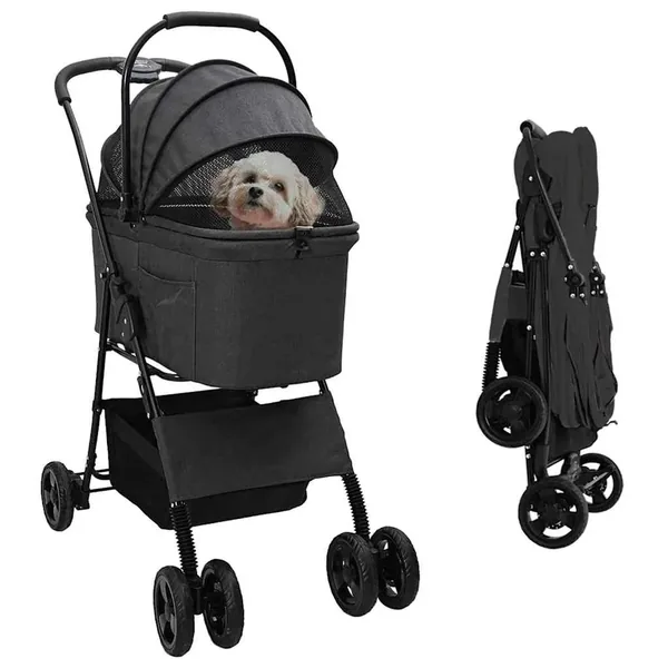 Poussette Pliante pour Animaux Noir 81 x 47 x 99 cm Polyester