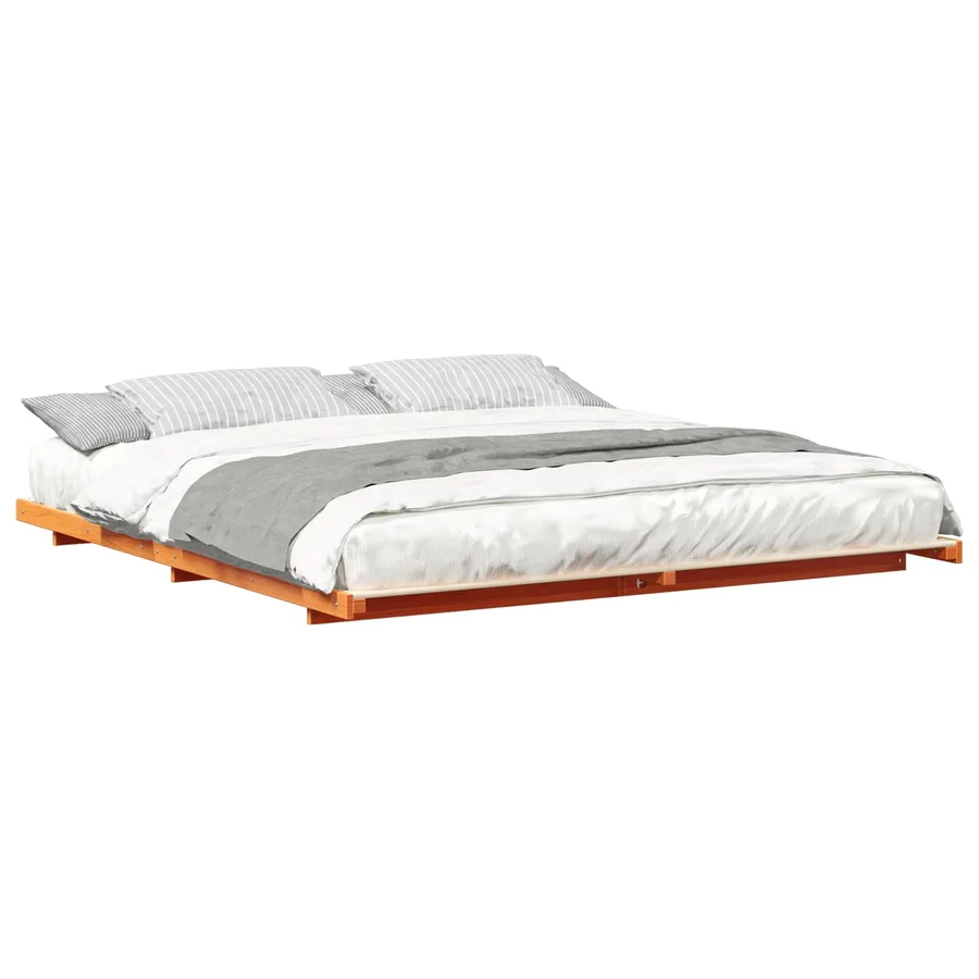 Cadre de lit Brun cire 200 x 200 cm Pin massif - 2