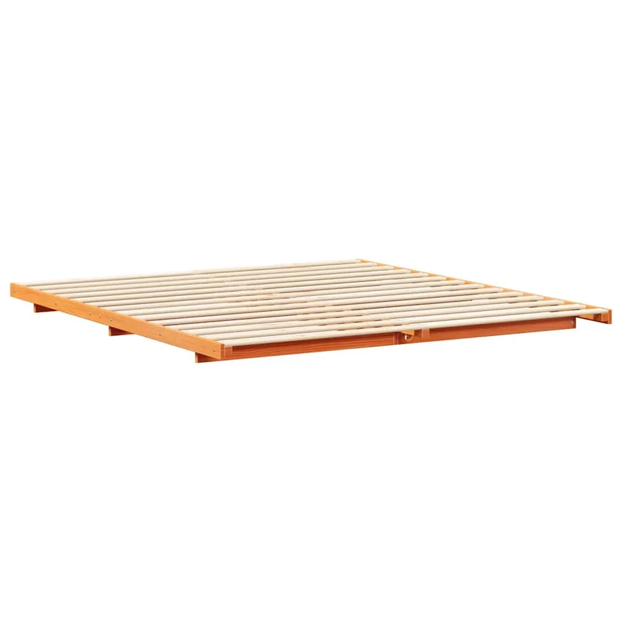 Cadre de lit Brun cire 200 x 200 cm Pin massif - 4