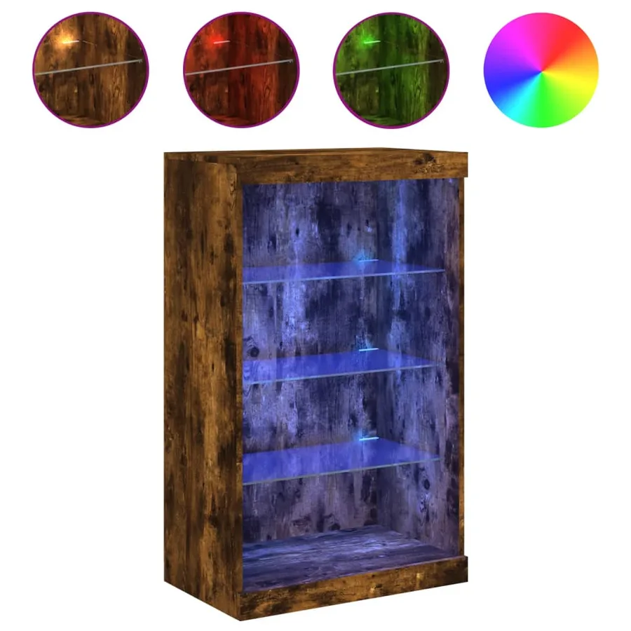 Buffet avec lumières LED chêne fumé 60,5x37x100 cm - 2