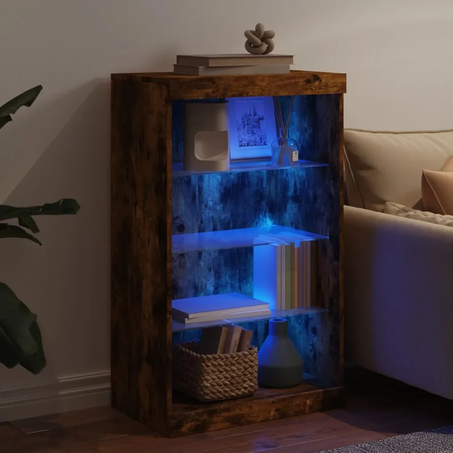 Buffet avec lumières LED chêne fumé 60,5x37x100 cm - 4