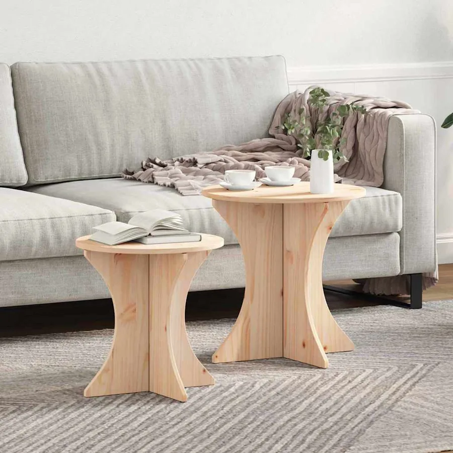 Table basse 2 pcs Naturel Bois massif en pin