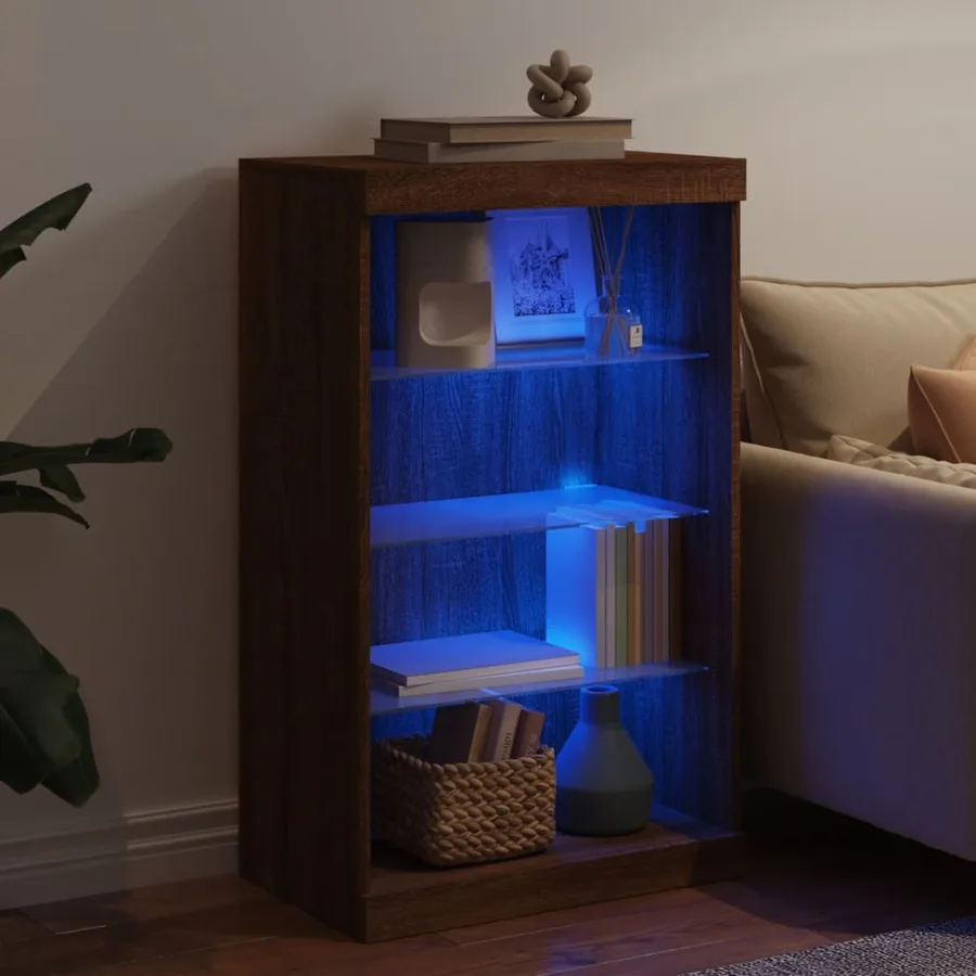 Buffet avec lumières LED chêne marron 60,5x37x100 cm - 4