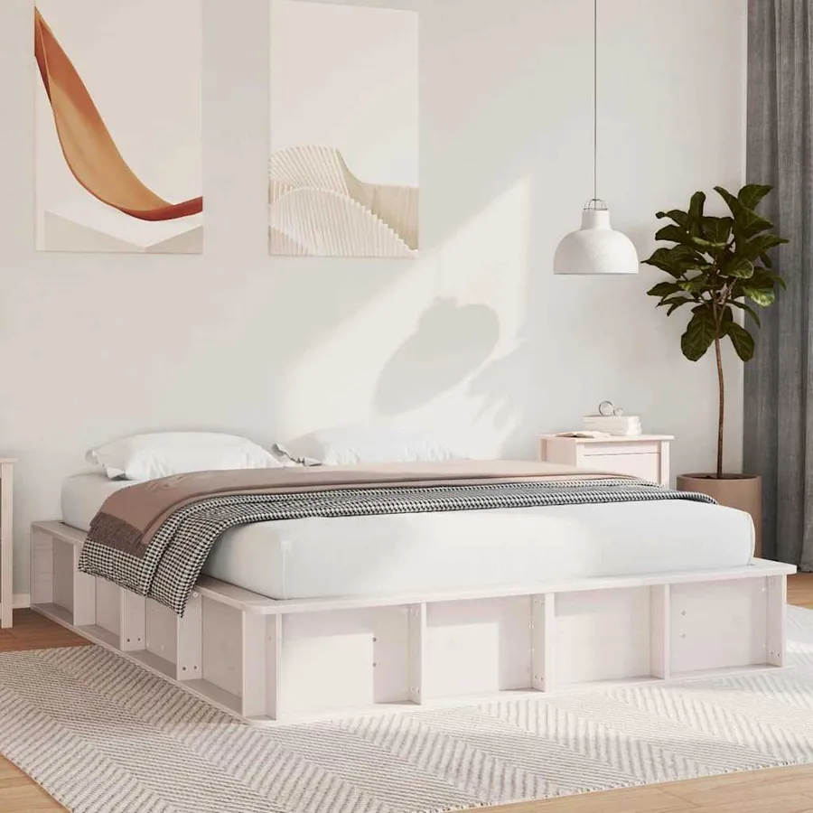 Cadre de lit Blanc 150 x 200 cm Bois de pin massif