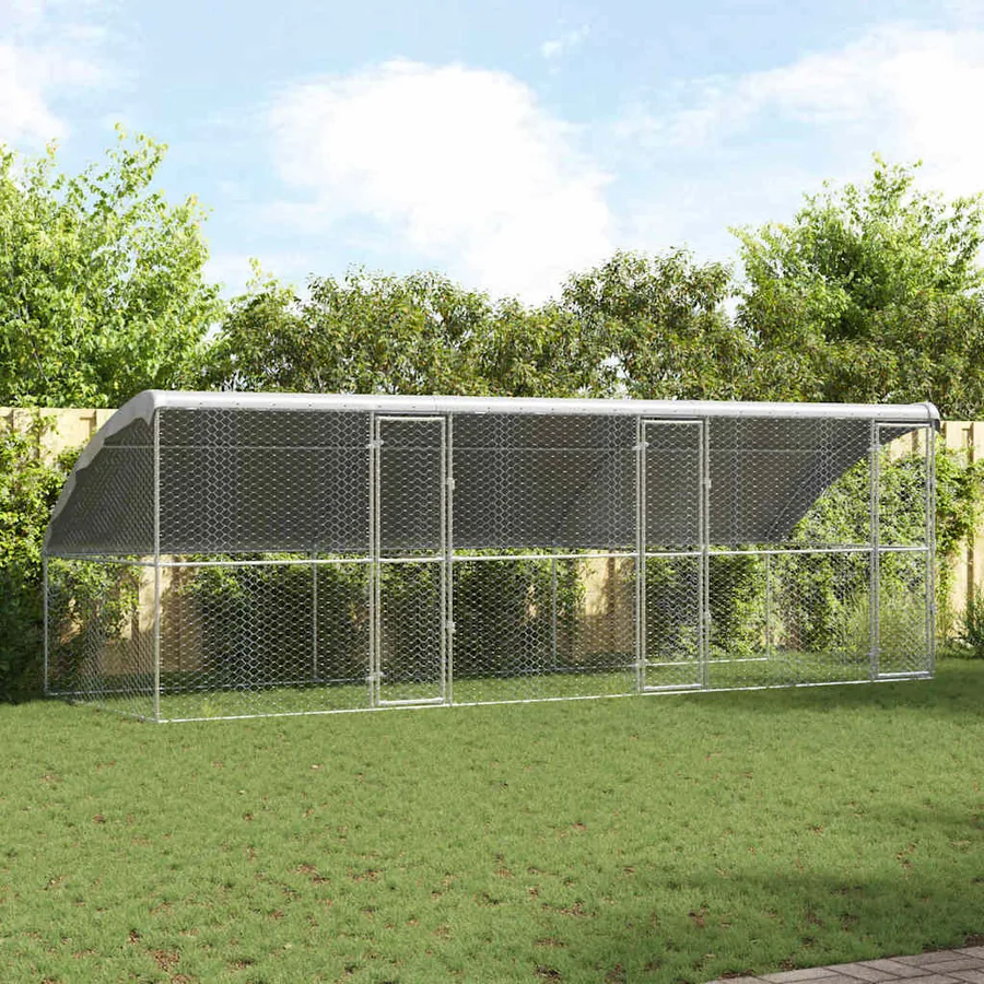 Kennel pour Chiens 3 pcs Argenté 6 x 2 x 2 m Acier galvanisé