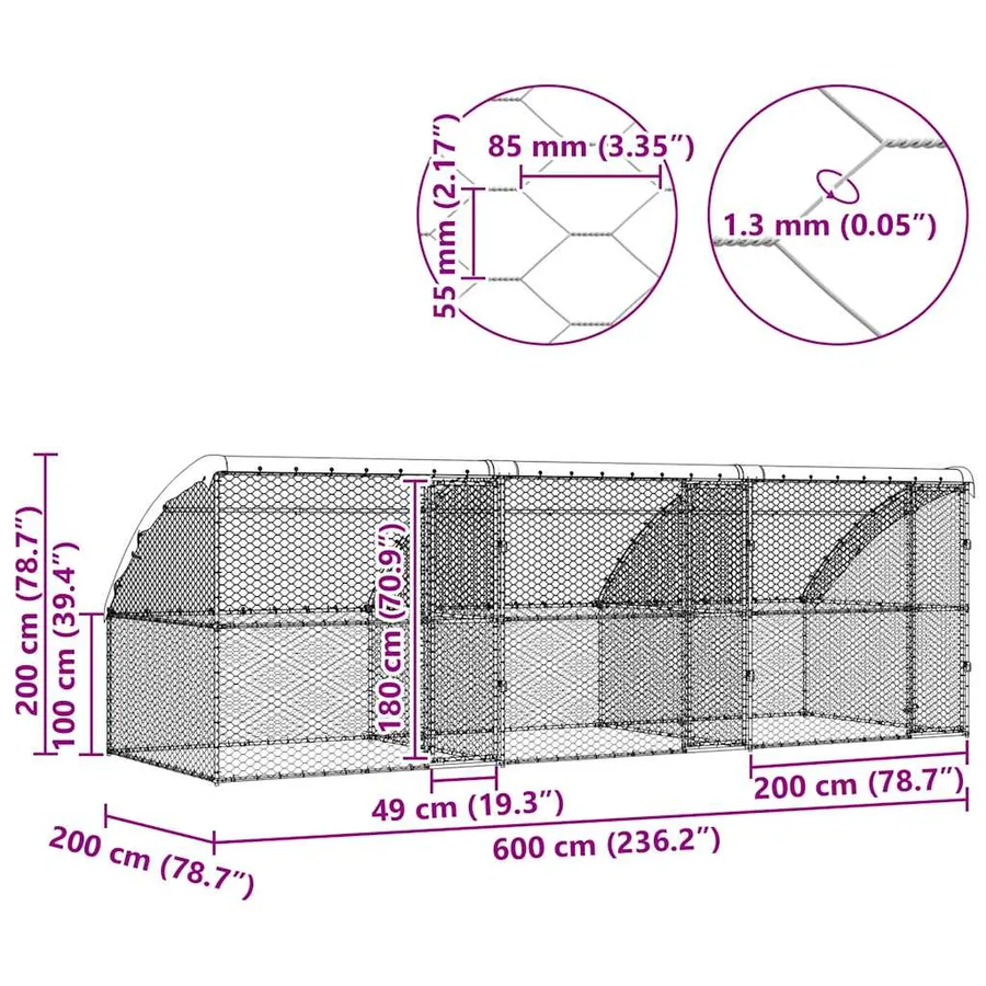 Kennel pour Chiens 3 pcs Argenté 6 x 2 x 2 m Acier galvanisé - 11