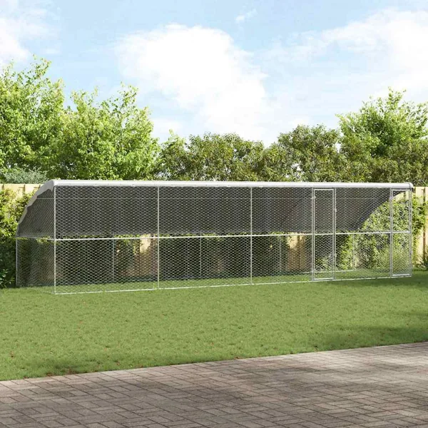 Kennel pour Chiens 4 pcs Argenté 8 x 2 x 2 m Acier galvanisé