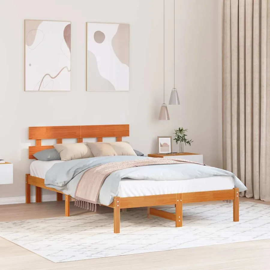 Cadre de lit Marron 135 x 190 cm Bois de pin massif