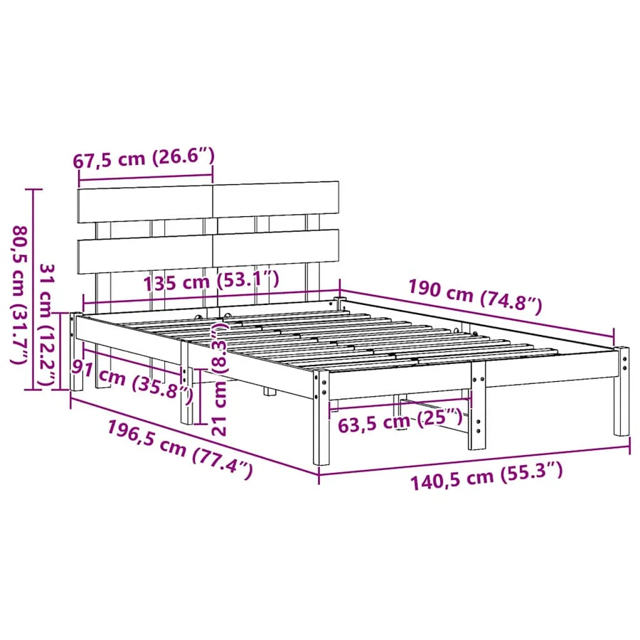 Cadre de lit Marron 135 x 190 cm Bois de pin massif - 10