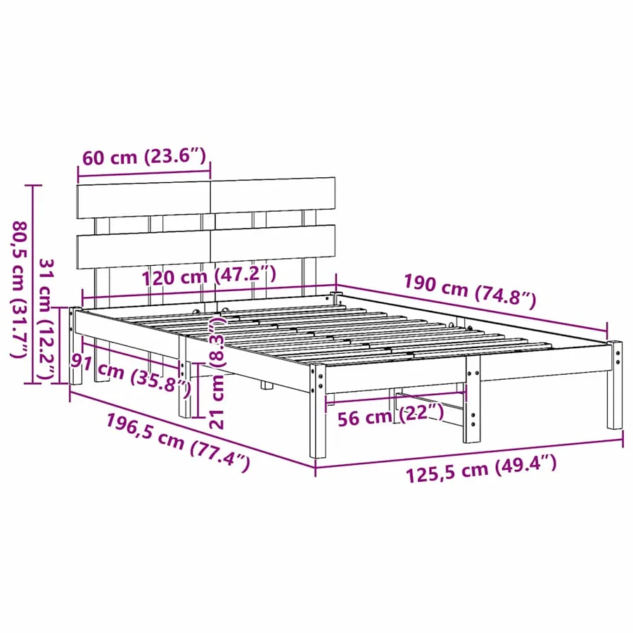 Cadre de lit Blanc 120 x 190 cm Bois de pin massif - 8