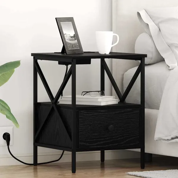 Cabinet de chevet avec tiroir Chêne noir 41,5 x 40,5 x 55 cm