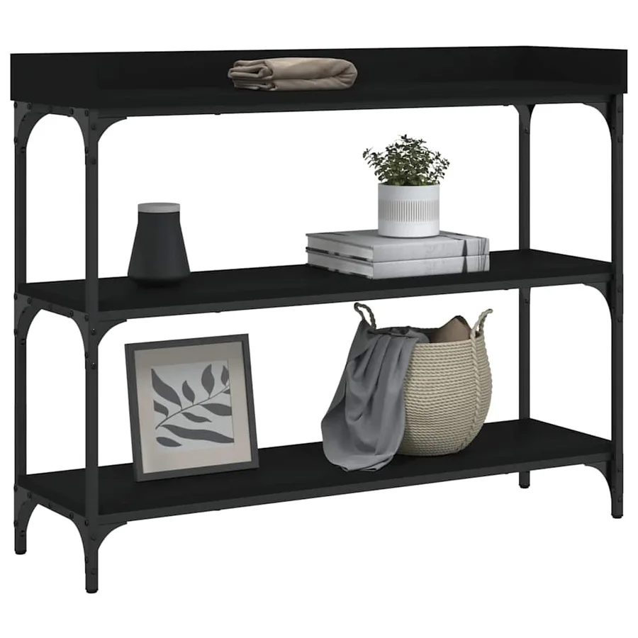 Table console avec étagères noir 100x30x80 cm - 7