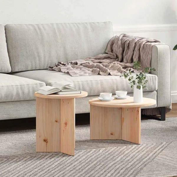 Table basse 2 pcs Naturel Bois de pin massif