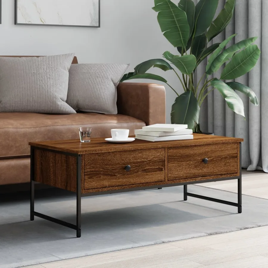 Table basse chêne marron 101x49x39,5 cm bois d'ingénierie - 3