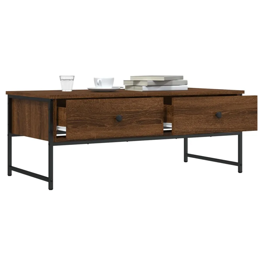 Table basse chêne marron 101x49x39,5 cm bois d'ingénierie - 4