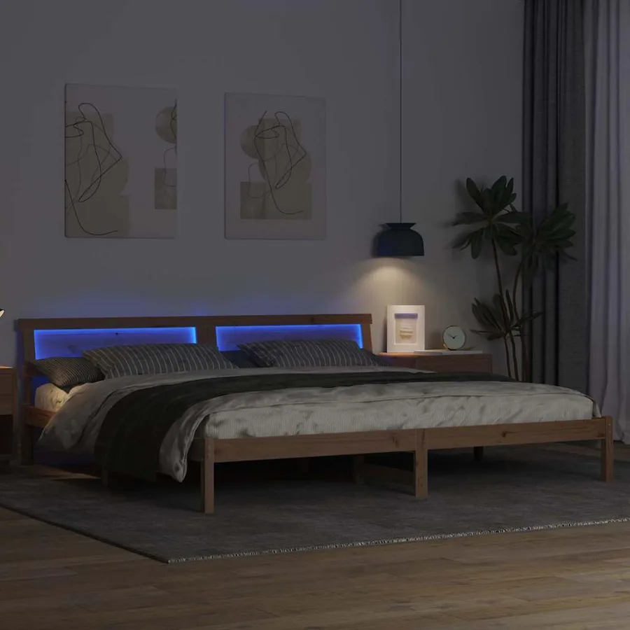 Cadre de lit Marron 200 x 200 cm Bois massif en pin - 4