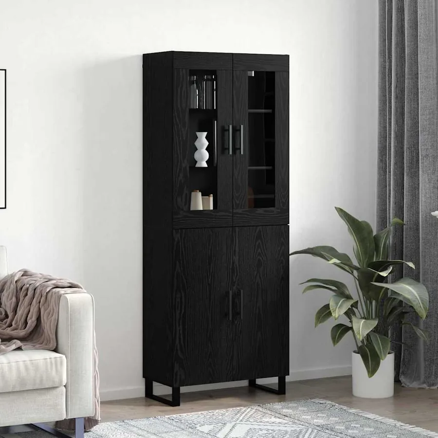 Haut Armoire 2 pcs Chêne noir Bois d'ingénierie