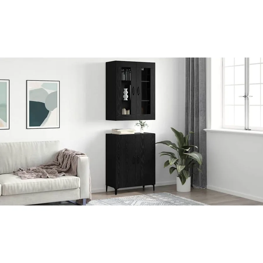 Haut Armoire 2 pcs Chêne noir Bois d'ingénierie - 4