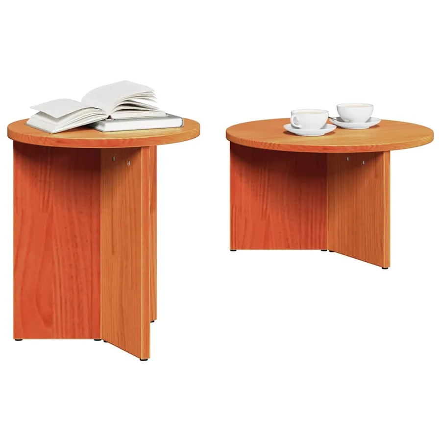 Table basse 2 pcs Brun cire Bois de pin massif - 3