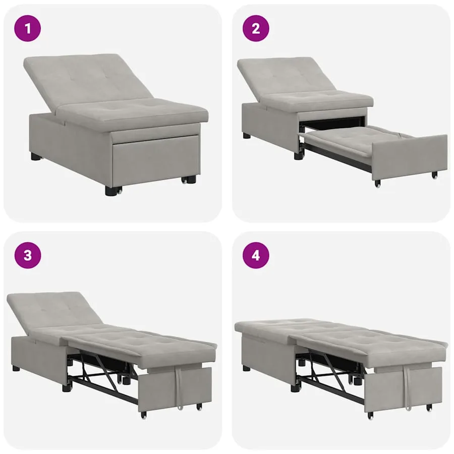 Canapé-lit escamotable Gris clair 194 x 67 x 82 cm Microfibre - 9