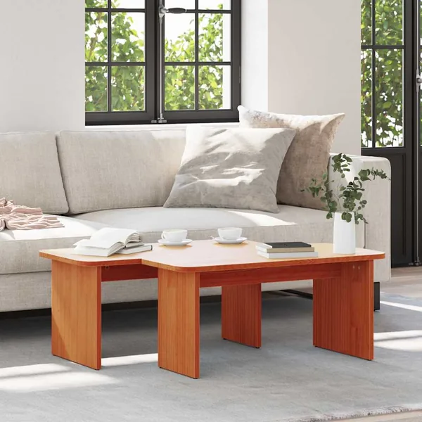 Table basse 2 pcs Brun cire Bois massif en pin
