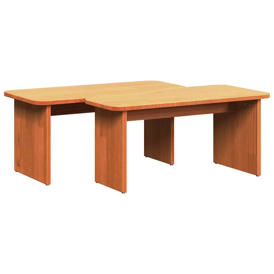 Table basse 2 pcs Brun cire Bois massif en pin - 11