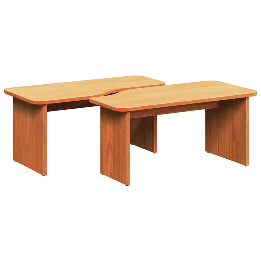 Table basse 2 pcs Brun cire Bois massif en pin - 2