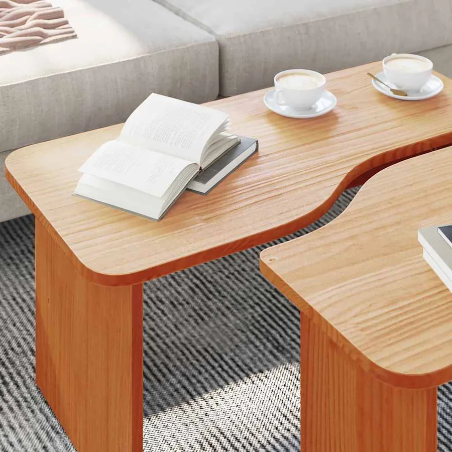 Table basse 2 pcs Brun cire Bois massif en pin - 5