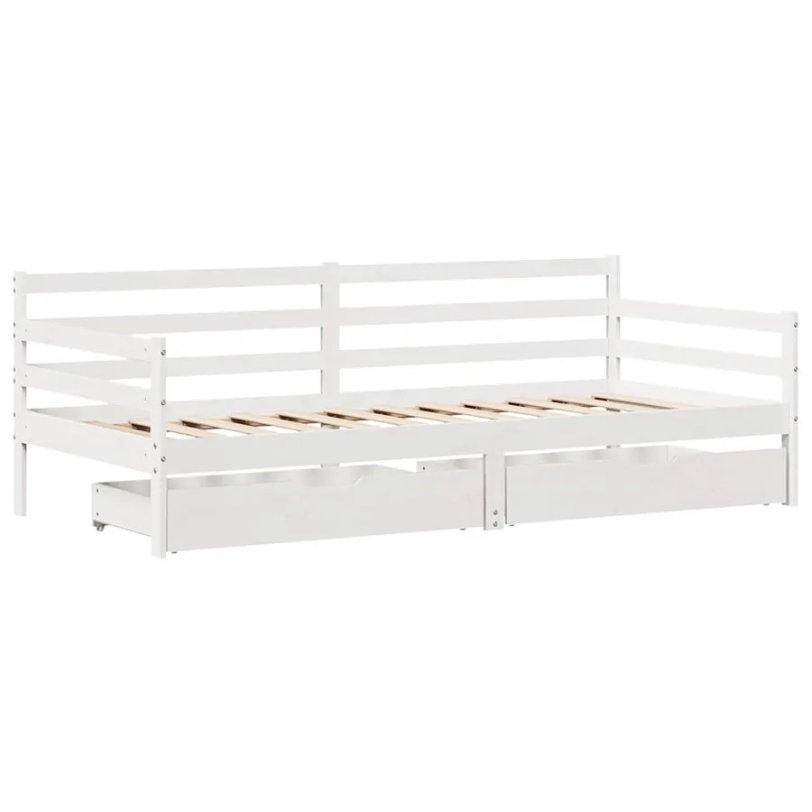 Lit de jour et tiroirs sans matelas blanc 90x190 cm bois massif - 3