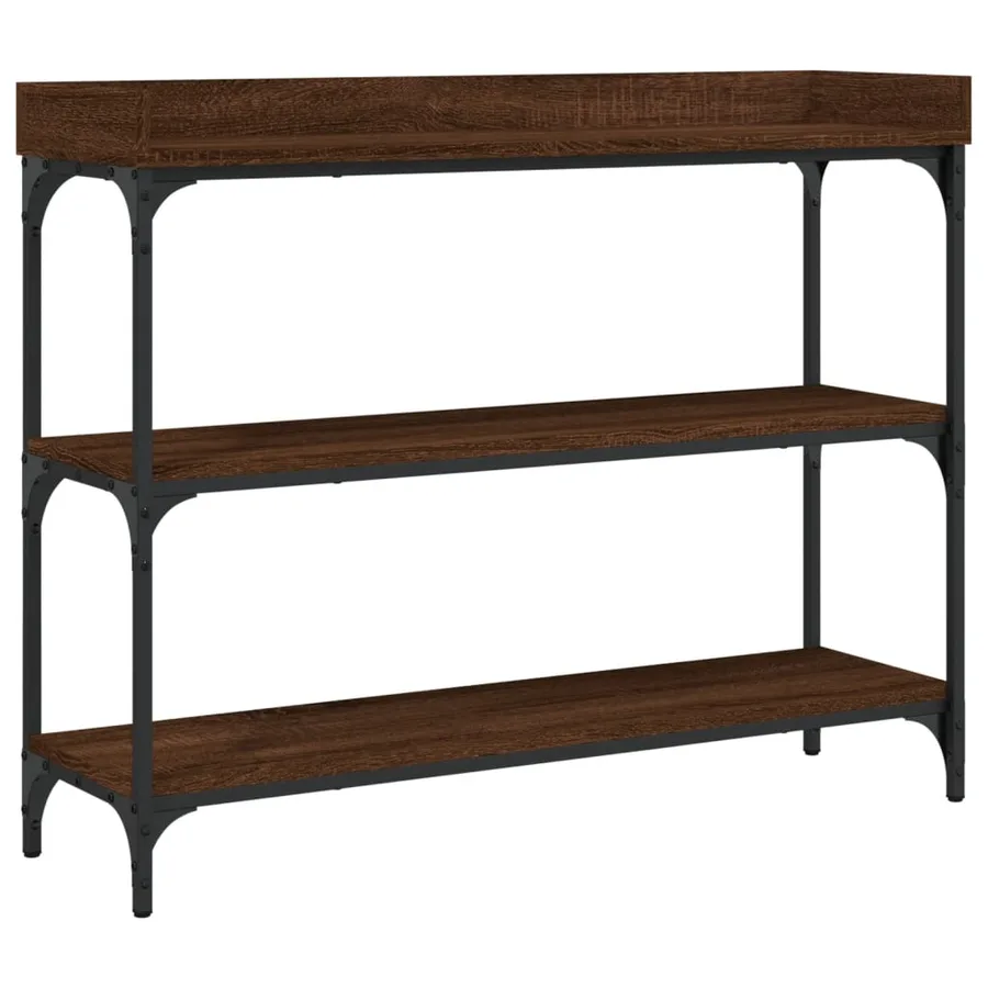 Table console avec étagères chêne marron 100x30x80 cm - 2