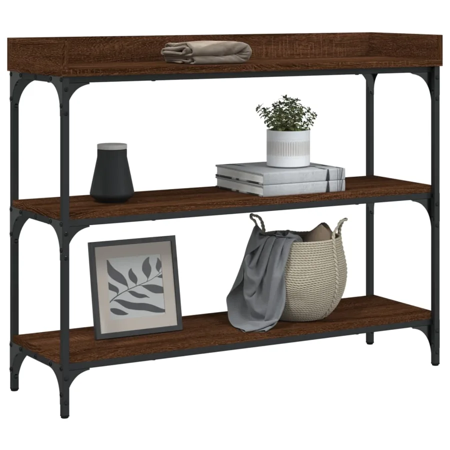 Table console avec étagères chêne marron 100x30x80 cm - 3
