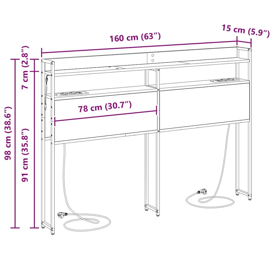 Tête de lit de rangement Chêne noir Bois d'ingénierie - 15
