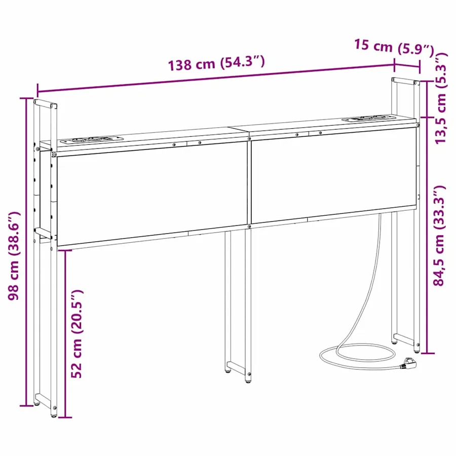 Headboard de Rangement avec Station de Charge Sonoma gris - 13
