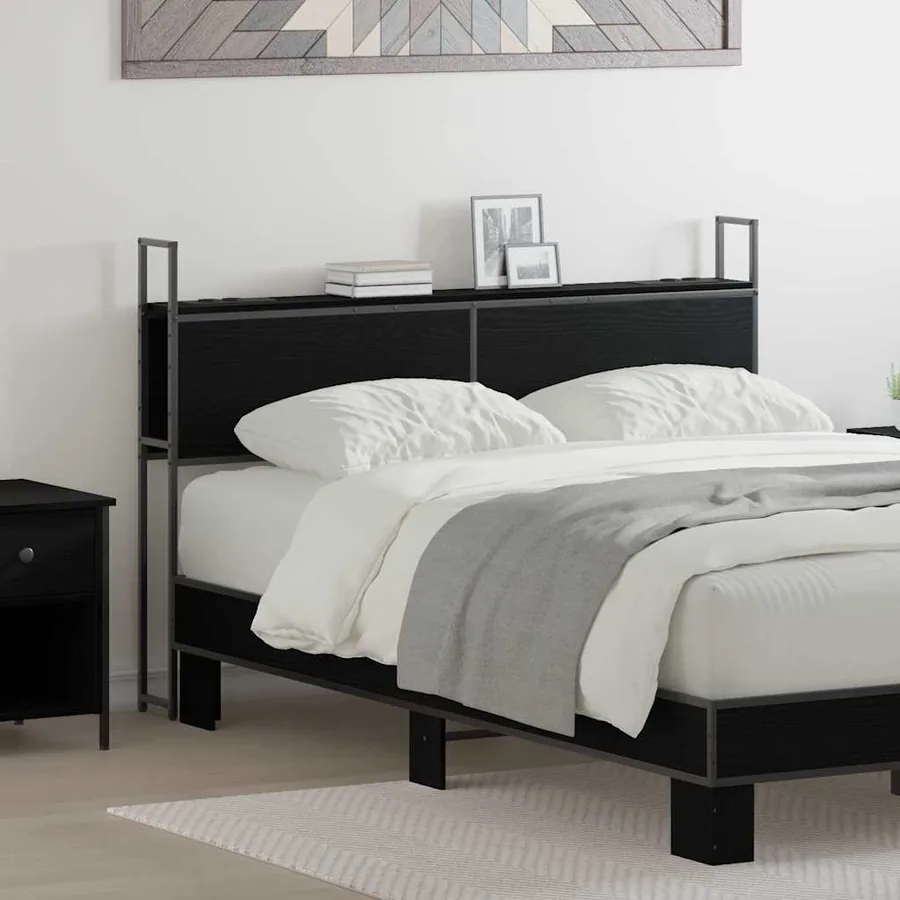 Headboard de Rangement avec Station de Charge Chêne noir