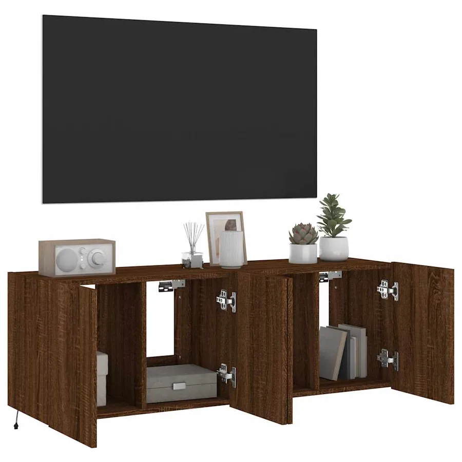 Meubles TV muraux lumières LED 2 pcs chêne marron 60x35x41 cm - 6
