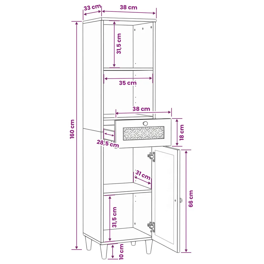 Cabinet de salle de bain avec tiroir Blanc 38 x 33 x 160 cm - 12