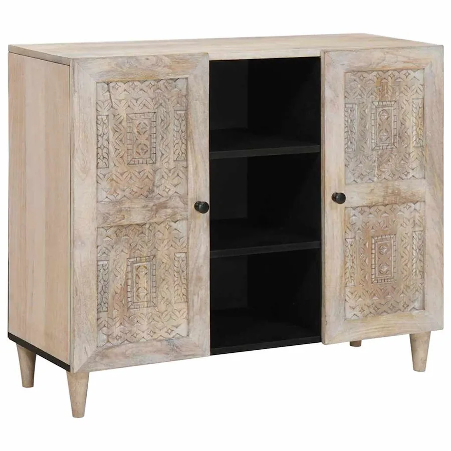 Buffet Blanc Blanchi 90 x 33 x 75 cm Bois de mangue massif