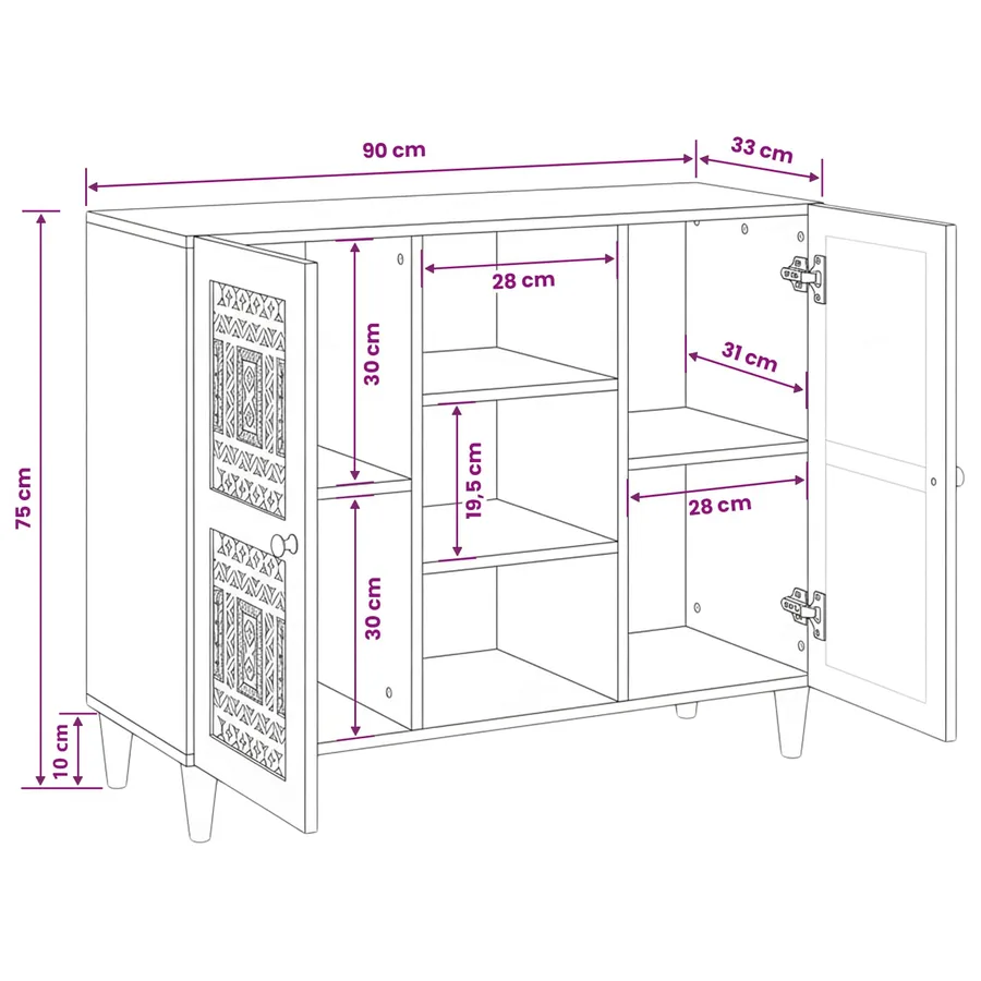 Buffet Blanc Blanchi 90 x 33 x 75 cm Bois de mangue massif - 11
