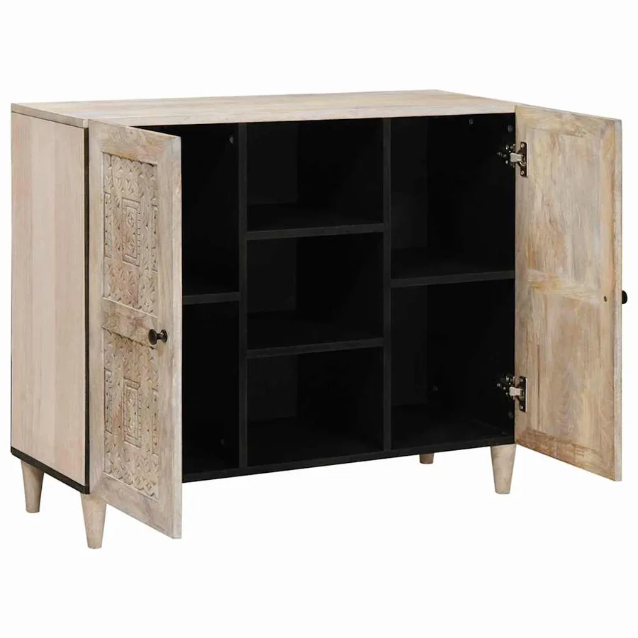 Buffet Blanc Blanchi 90 x 33 x 75 cm Bois de mangue massif - 2