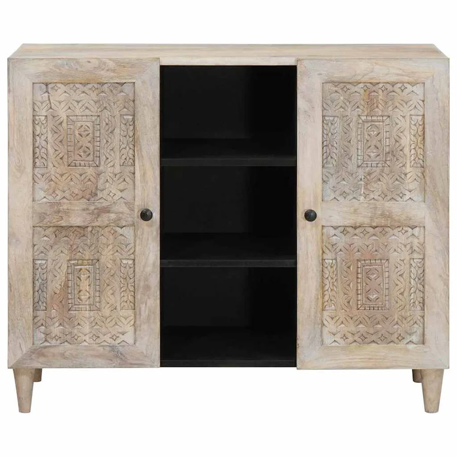 Buffet Blanc Blanchi 90 x 33 x 75 cm Bois de mangue massif - 3
