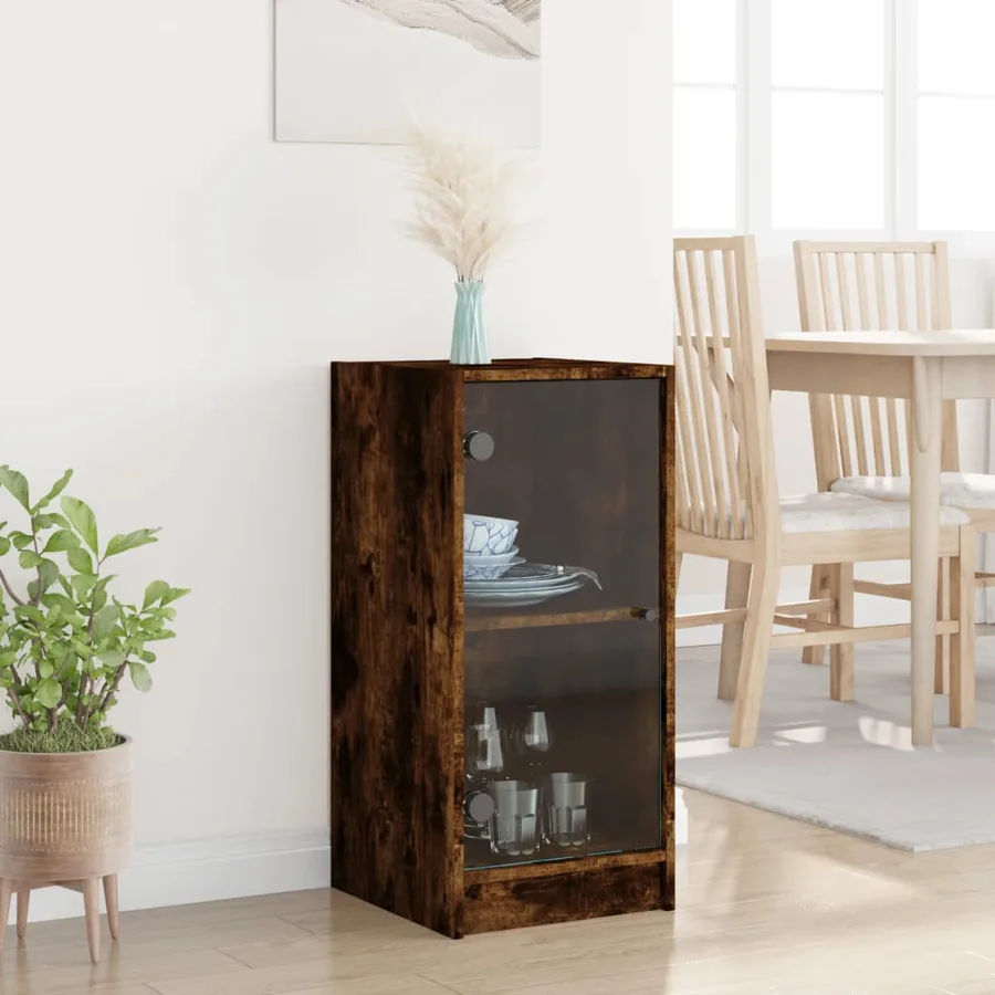 Armoire latérale avec portes en verre chêne fumé 35x37x75,5 cm - 3