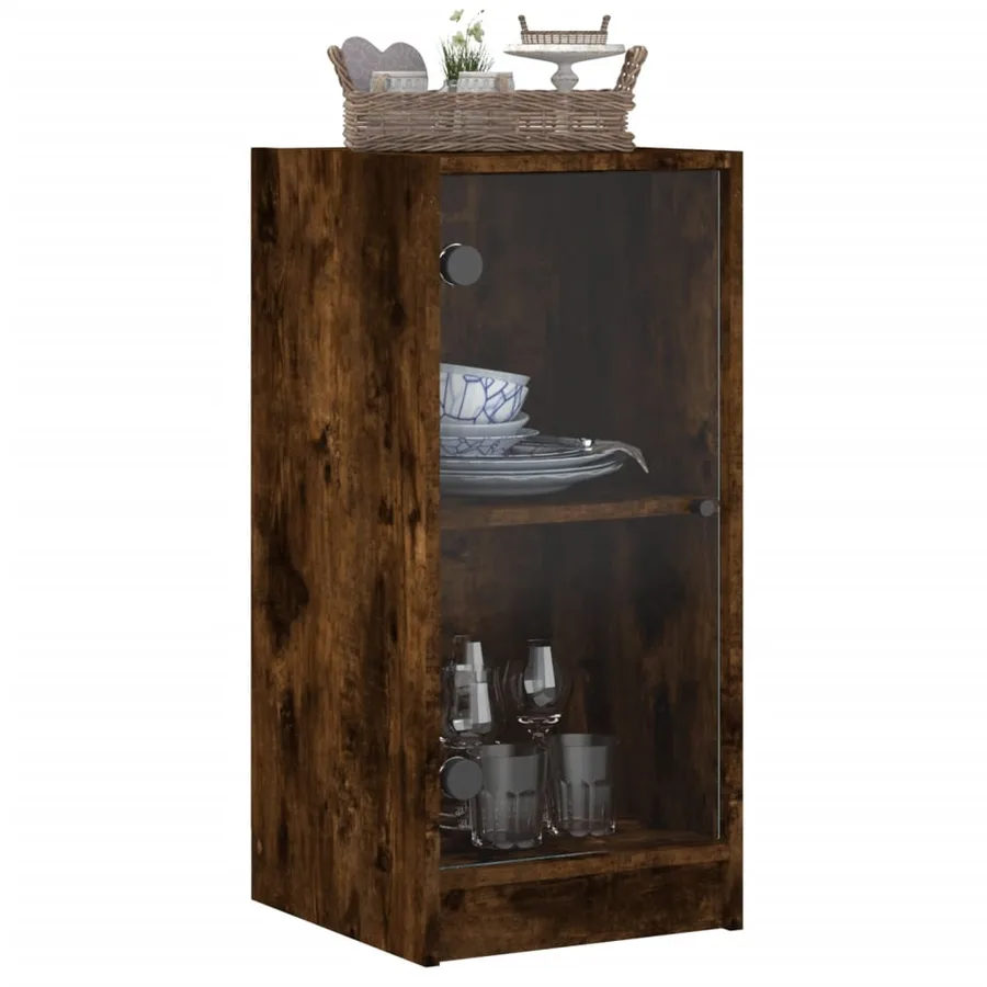 Armoire latérale avec portes en verre chêne fumé 35x37x75,5 cm - 4