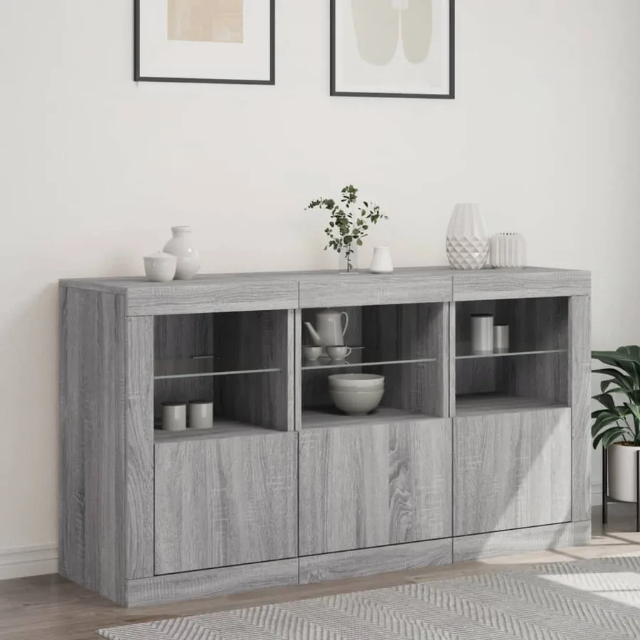 Buffet avec lumières LED sonoma gris 123x37x67 cm - 3