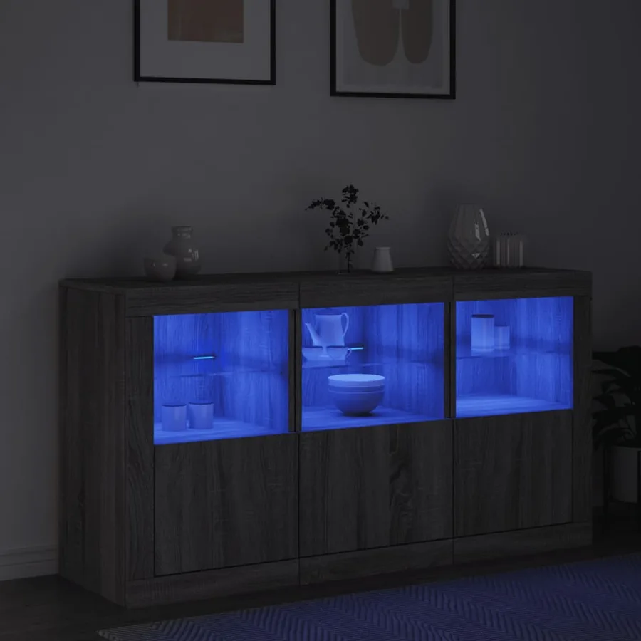 Buffet avec lumières LED sonoma gris 123x37x67 cm - 4
