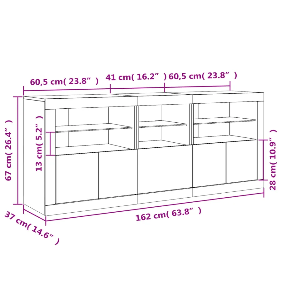 Buffet avec lumières LED sonoma gris 162x37x67 cm - 18
