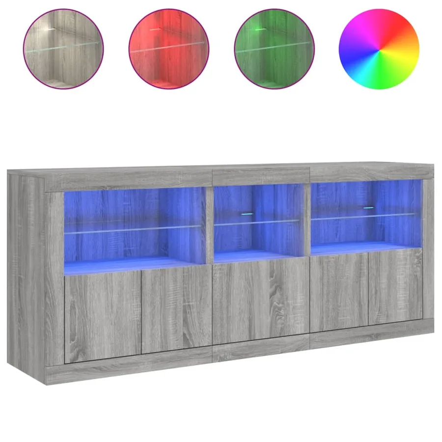 Buffet avec lumières LED sonoma gris 162x37x67 cm - 2