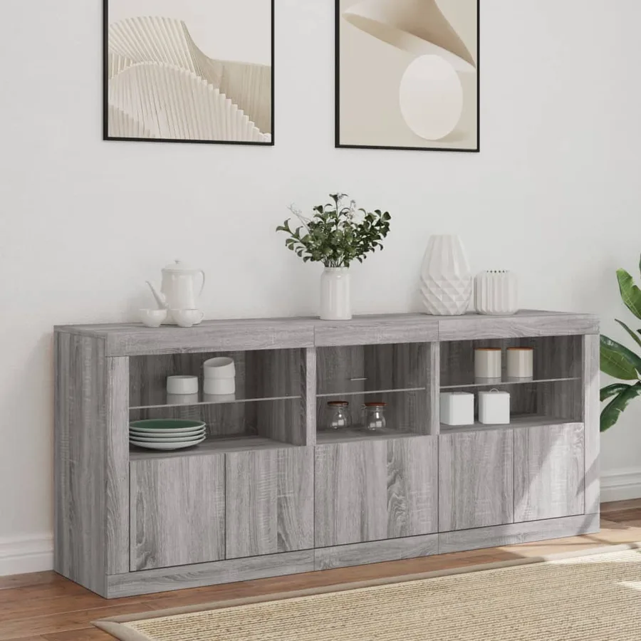 Buffet avec lumières LED sonoma gris 162x37x67 cm - 4