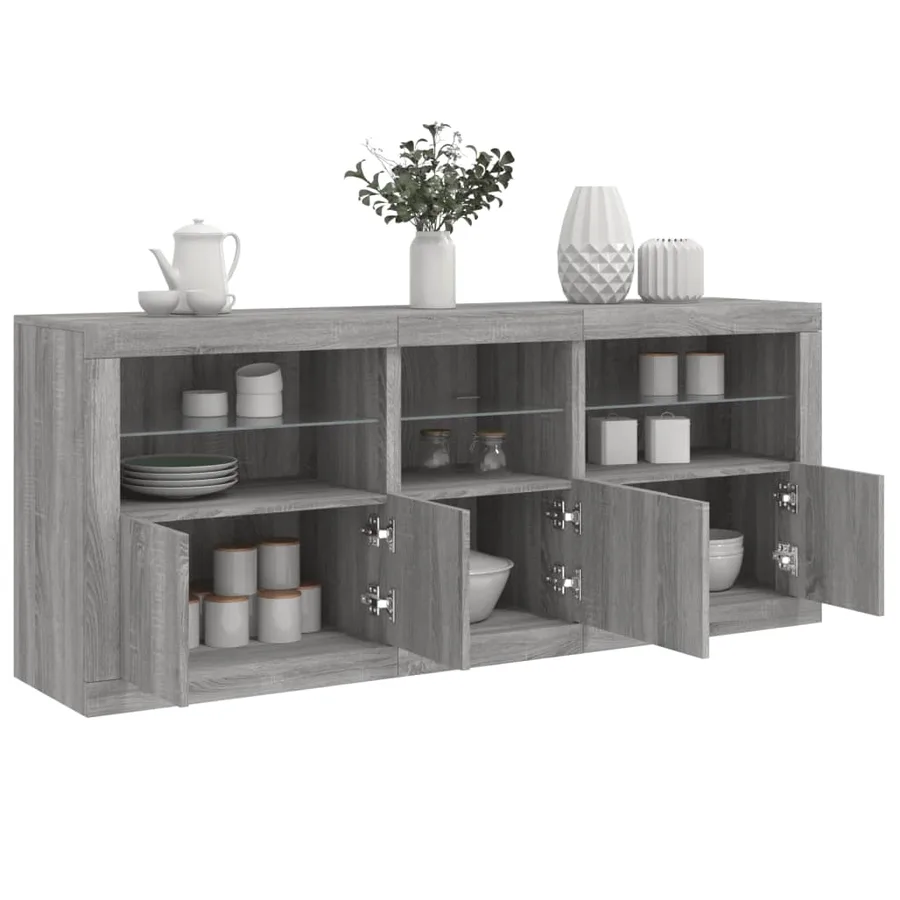 Buffet avec lumières LED sonoma gris 162x37x67 cm - 5